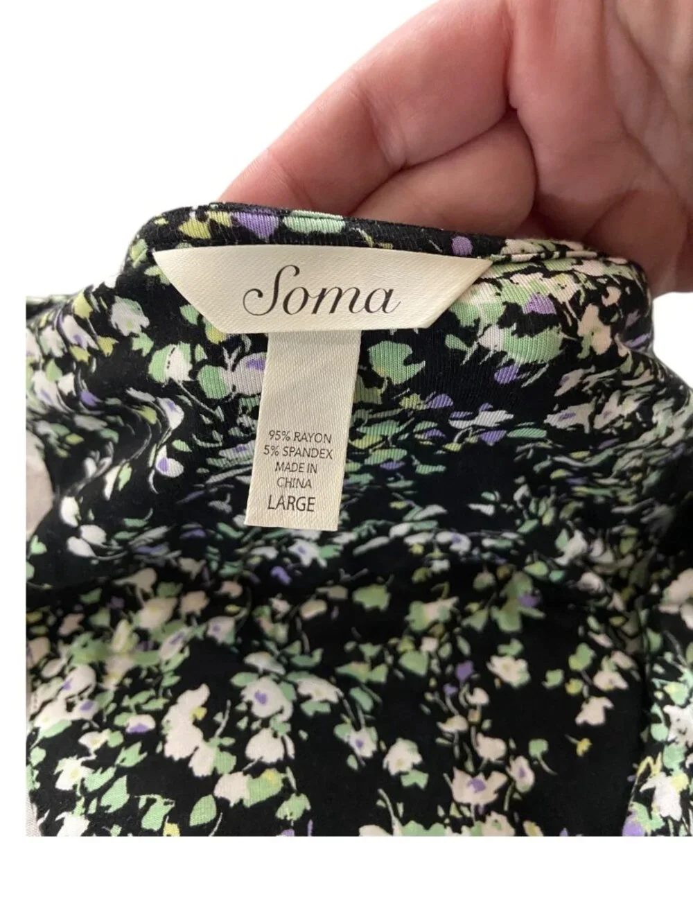 Soma Jersey Knit Floral Dress Black Size L Cottagecore Spring Bohemian Vacation - Picture 3 of 12
